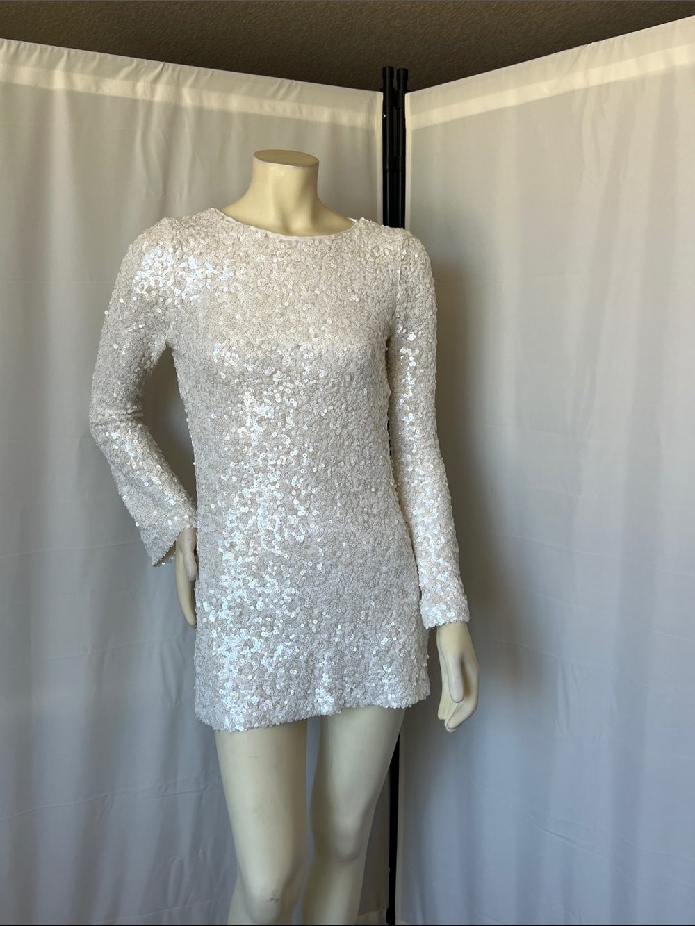 NWT Altar'd State White Sequin Long-Sleeve Mini Dress